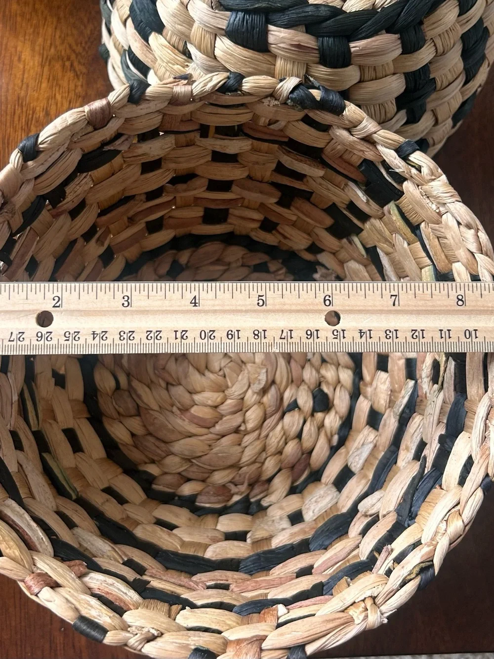 Handwoven Natural and Black Decorative Storage Baskets - Set of 2